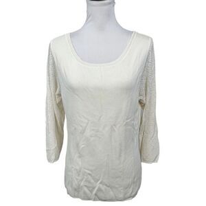 Due Per Due Sweater Top Women’s Size L  Cream Lace Long Sleeve Knit New NWT